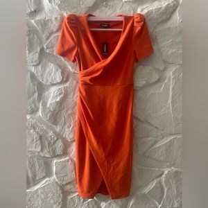 Express Orange Faux Wrap V Neck Maxi Dress XXS